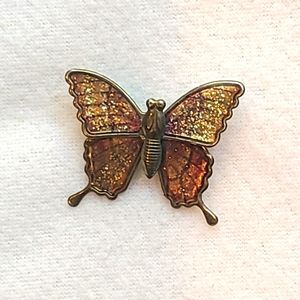 Vintage Enamel Butterfly Brooch, Movable Wings